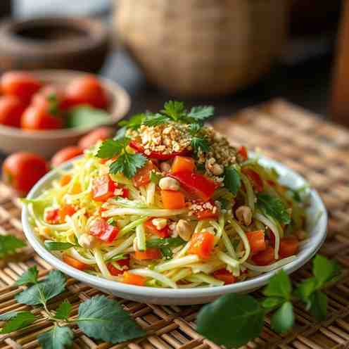 Lao Green Papaya Salad Recipe - Make Tam Mak Hoong